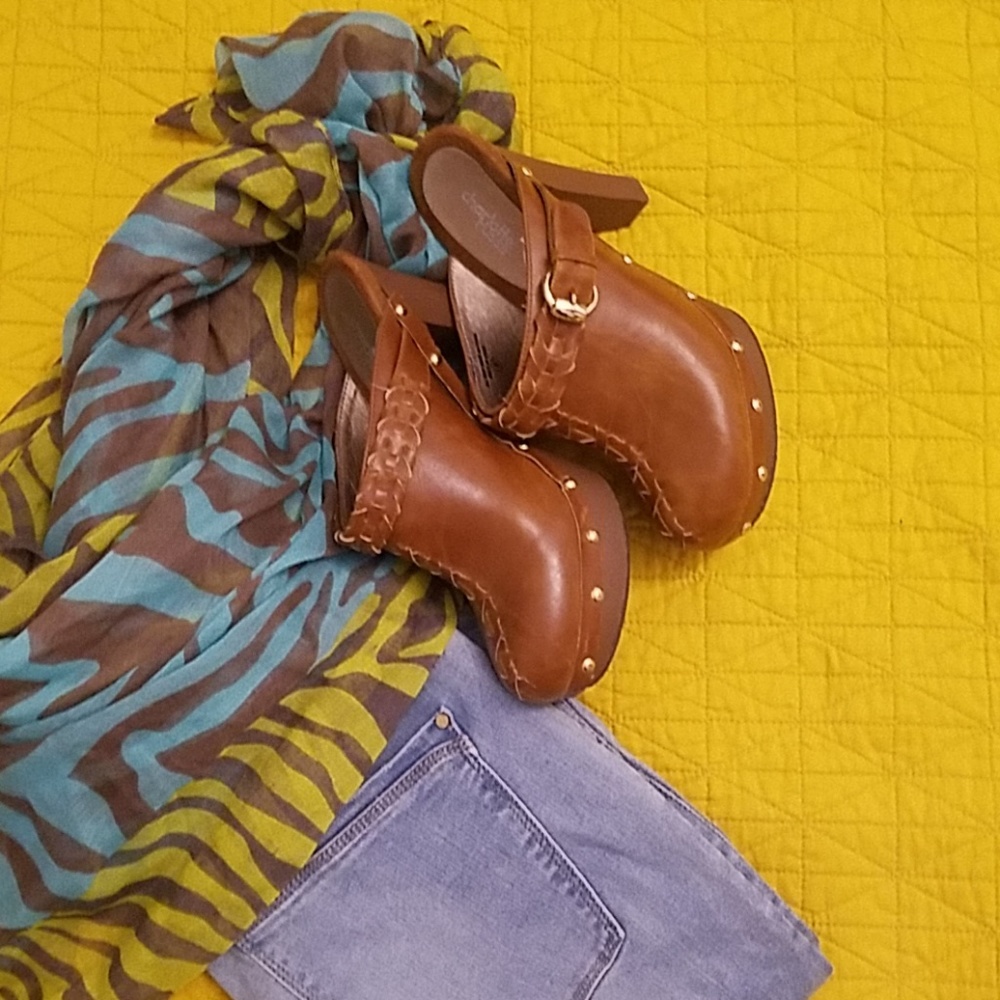 Cognac Buckled Mule with Heel